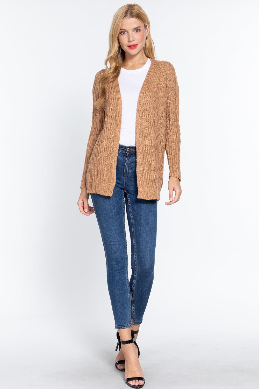 Long Slv Open Front Sweater Cardigan - AMIClubwear