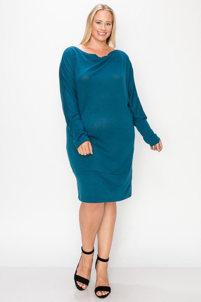 Draped Neck Long Sleeve Dress - AMIClubwear