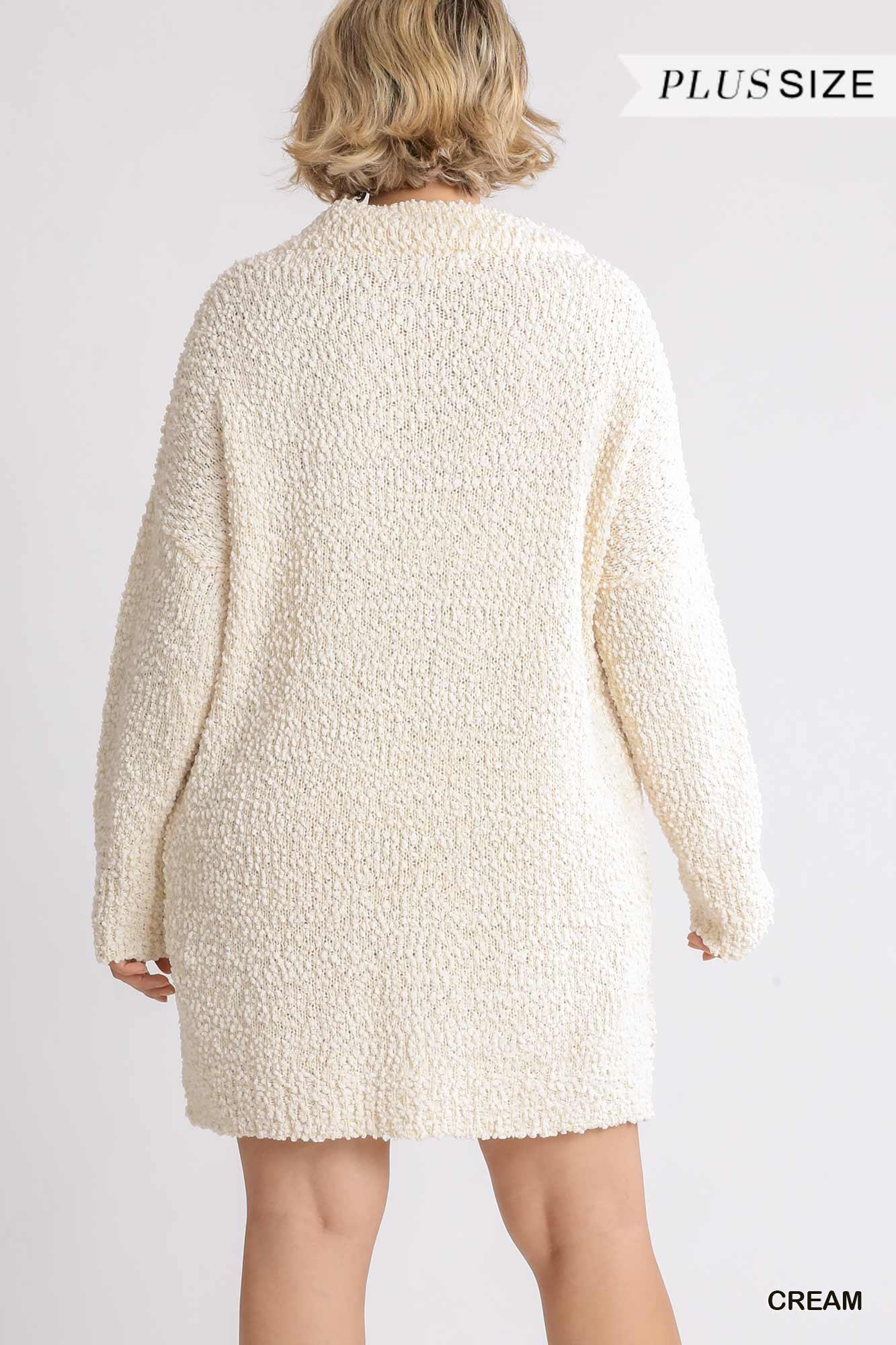 High Cowl Neck Bouclé Long Sleeve Sweater Dress - AMIClubwear