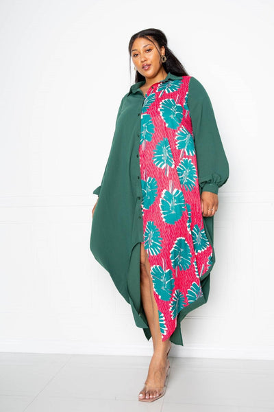 Print Drapy Shirt Maxi Dress - AMIClubwear