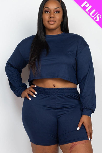 Plus Size Cozy Crop Top And Shorts Set - AMIClubwear