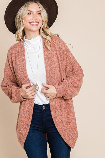 Two Tone Open Front Warm And Cozy Circle Cardigan With Side Pockets - AMIClubwear