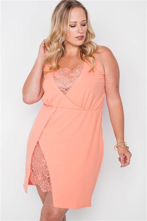 Plus Size Lace Detail Bodycon Mini Dress - AMIClubwear