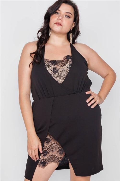 Plus Size Lace Detail Bodycon Mini Dress - AMIClubwear