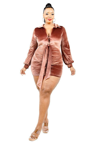 Plus Velvet Bishop Sleeve Mini Dress - AMIClubwear