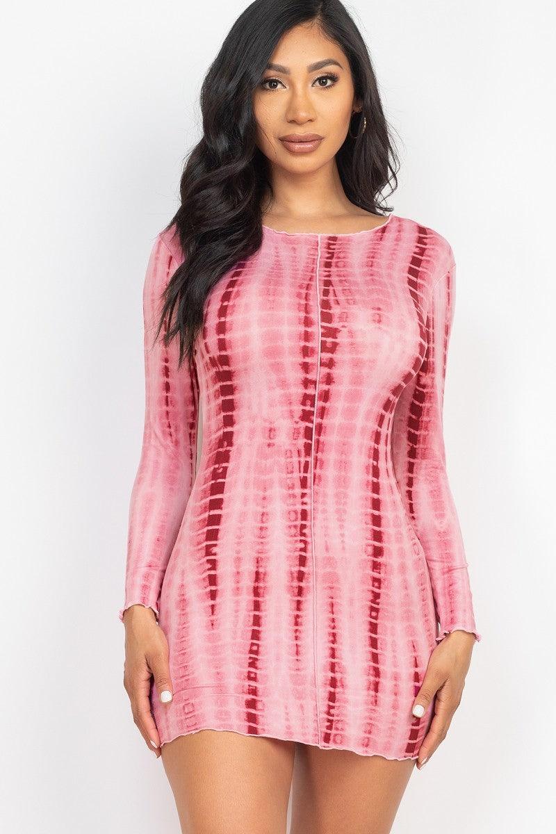 Tie-dye Printed Lettuce Trim Bodycon Dress - AMIClubwear