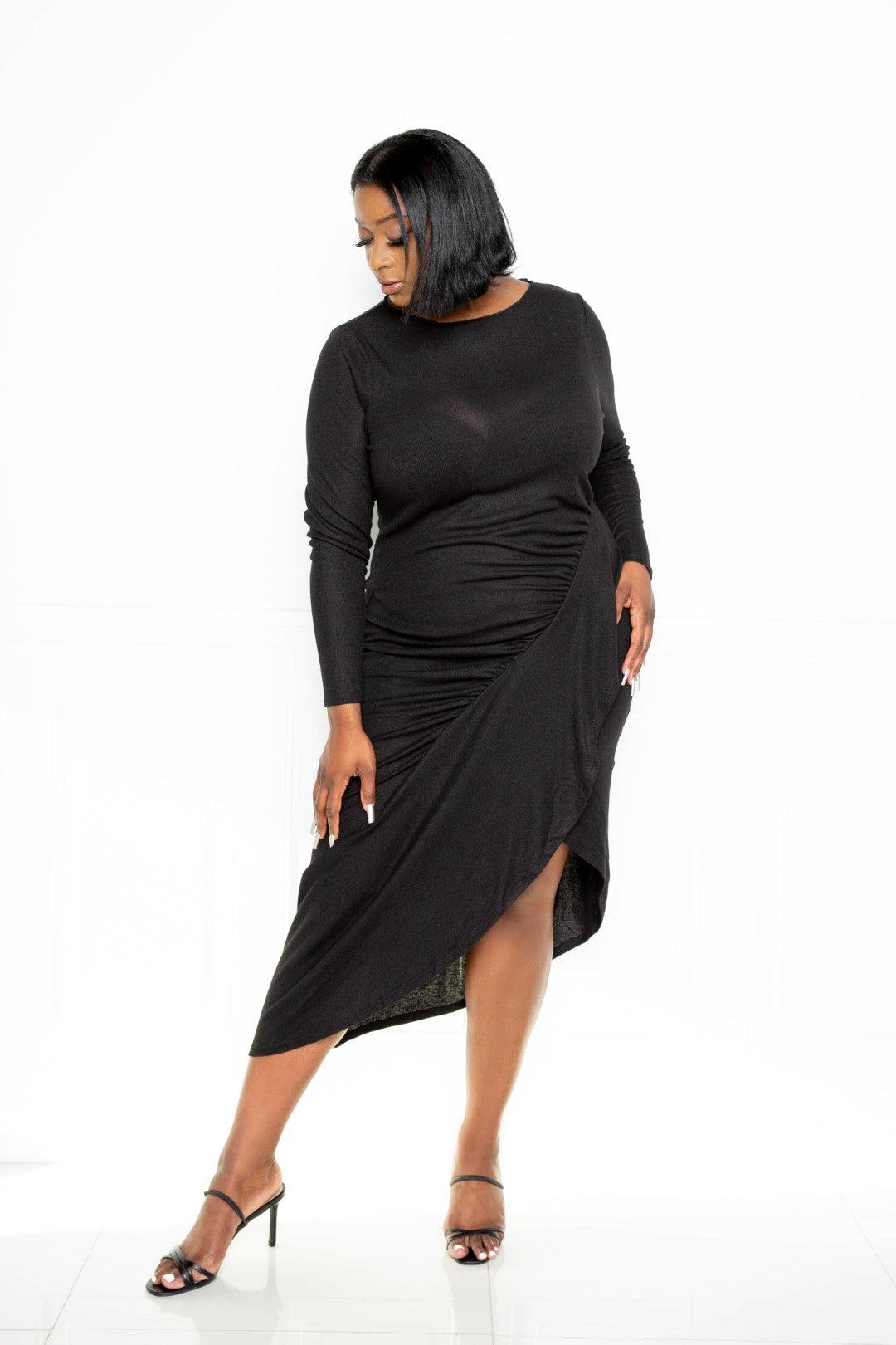 Asymmetrical Sweater Dress With Waterfall Ruffle - AMIClubwear