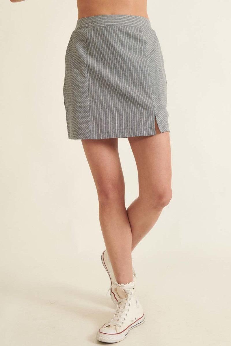 Banded Front Waist Pinstripe Mini Skirt - AMIClubwear