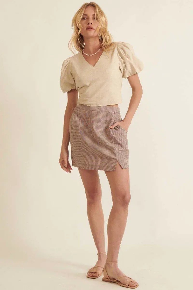 Banded Front Waist Pinstripe Mini Skirt