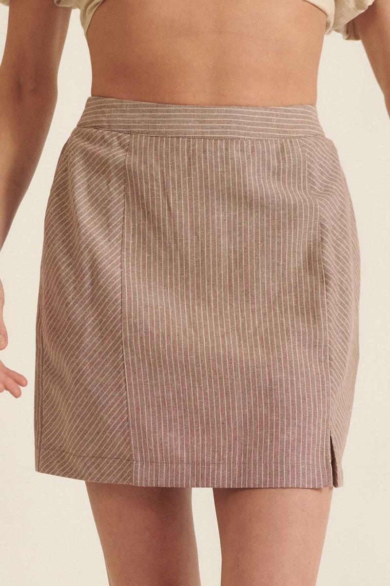 Banded Front Waist Pinstripe Mini Skirt - AMIClubwear