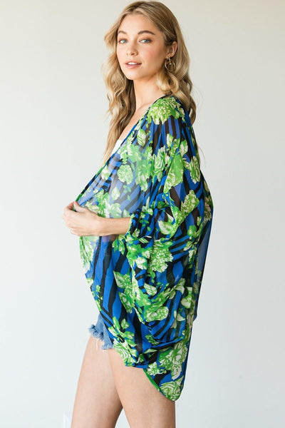 Stripes And Floral Print Lightweight Kimono - AMIClubwear