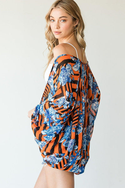 Stripes And Floral Print Lightweight Kimono - AMIClubwear