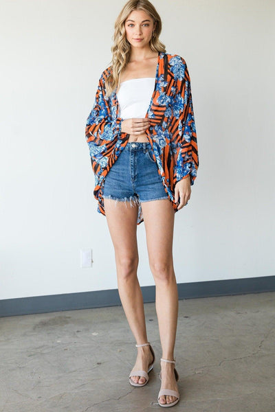 Stripes And Floral Print Lightweight Kimono - AMIClubwear