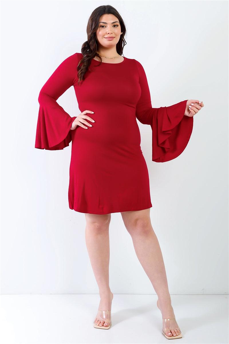 Plus Bell Long Sleeve Mini Dress - AMIClubwear