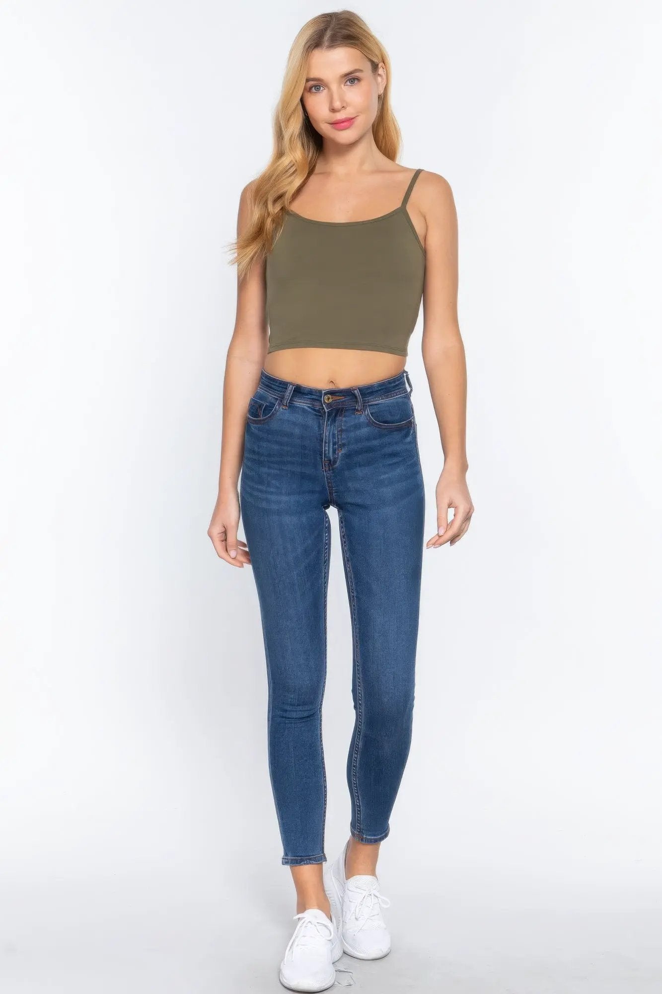 Round Neck W/removable Bra Cup Cotton Spandex Bra Top