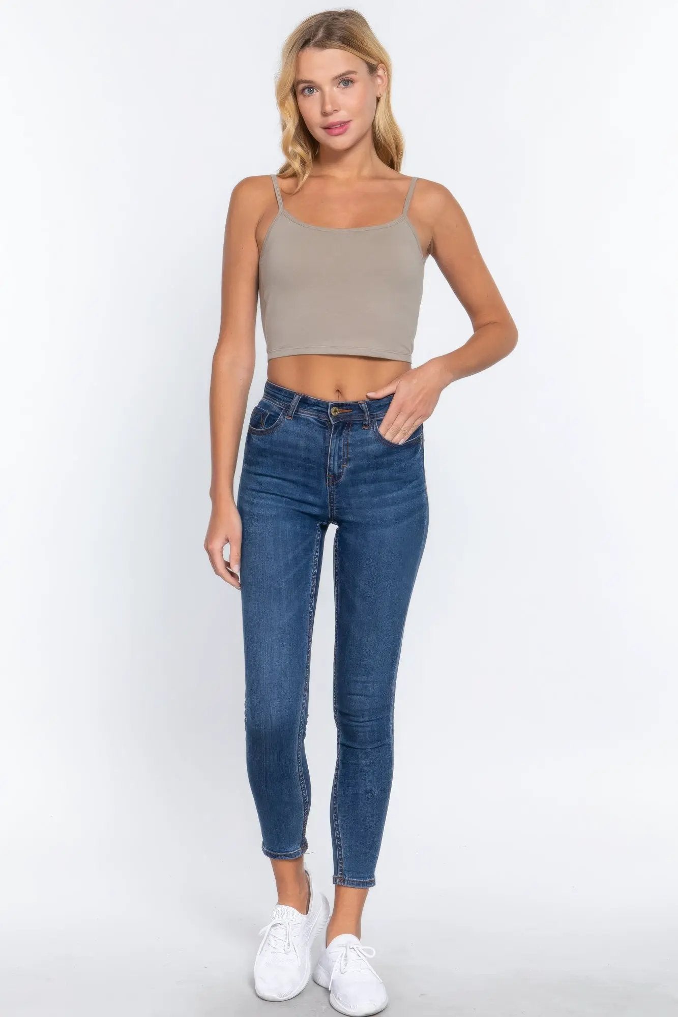 Round Neck W/removable Bra Cup Cotton Spandex Bra Top