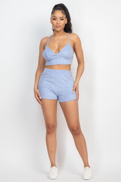 Terry Towel Bralette Top & Mini Shorts Set - AMIClubwear