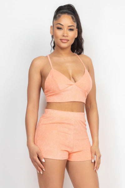 Terry Towel Bralette Top & Mini Shorts Set - AMIClubwear