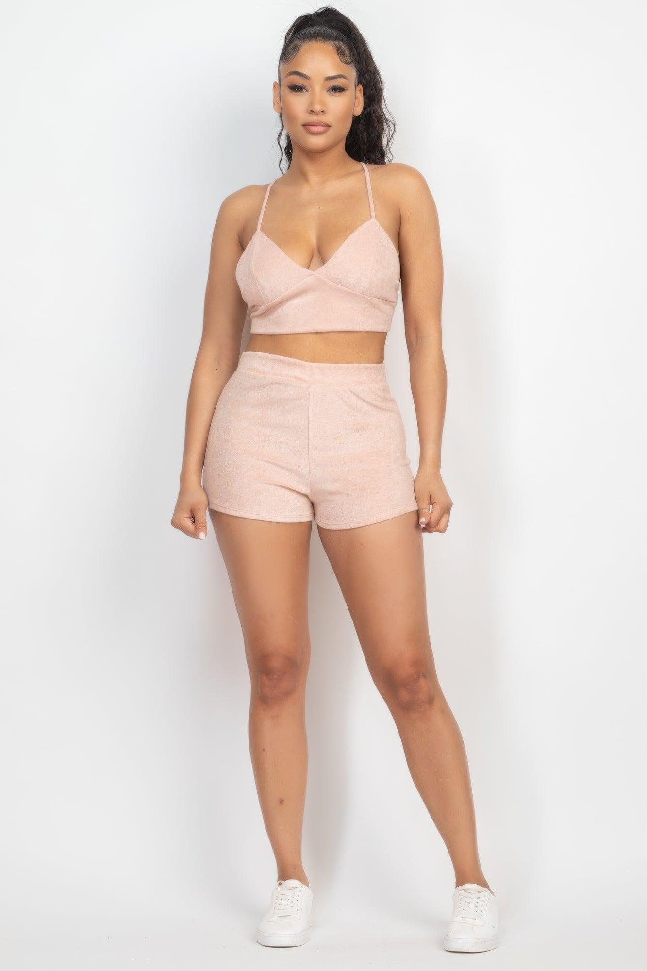 Terry Towel Bralette Top & Mini Shorts Set - AMIClubwear