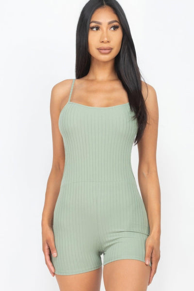 Ribbed Sleeveless Back Cutout Bodycon Active Romper - AMIClubwear