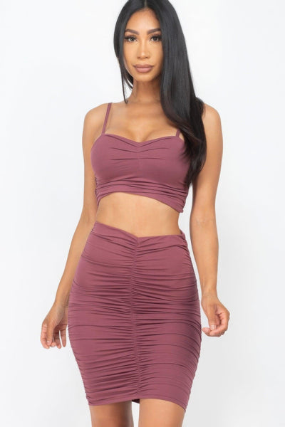 Ruched Crop Top And Skirt Sets - AMIClubwear