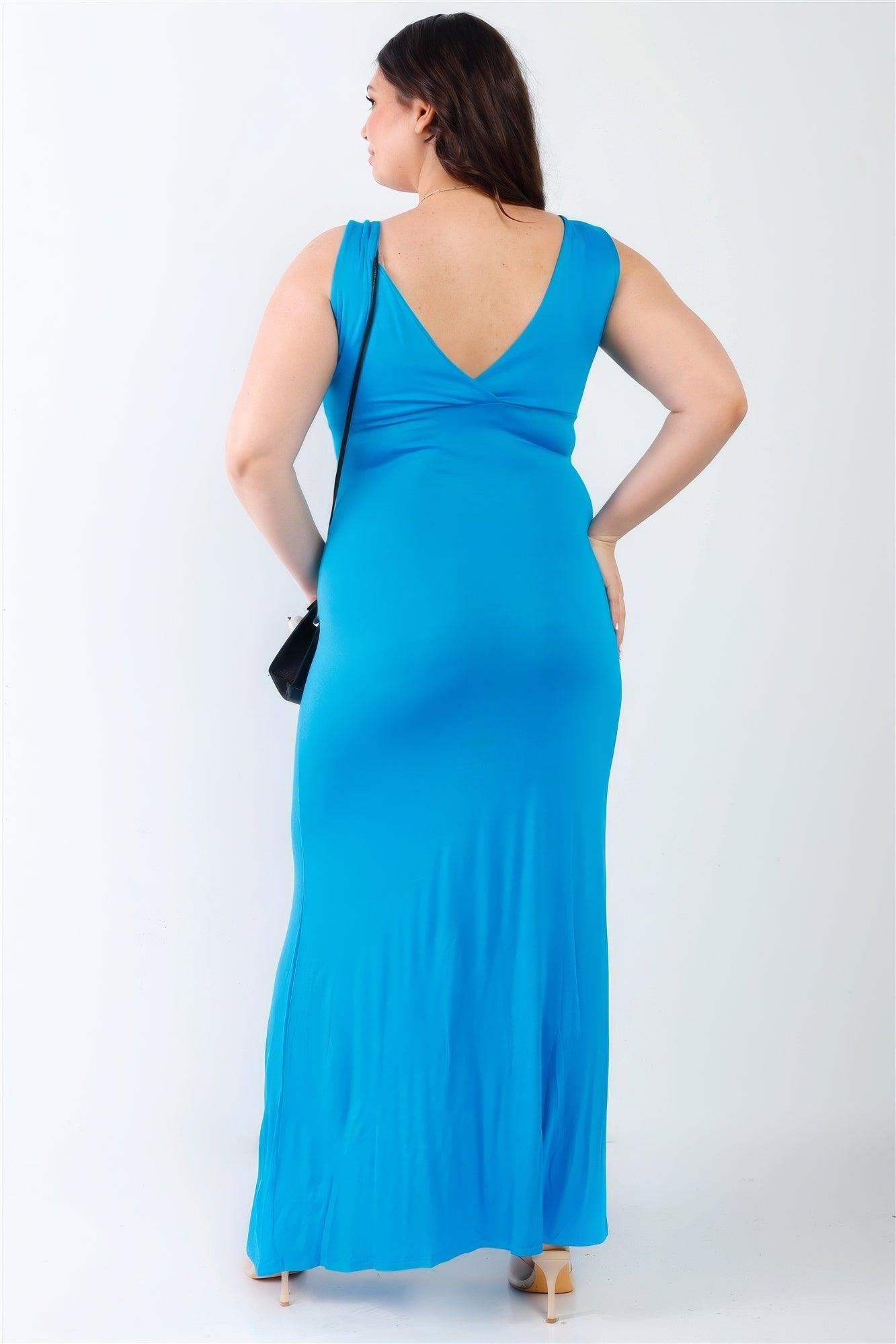 Plus V-neck Sleeveless Maxi Dress - AMIClubwear