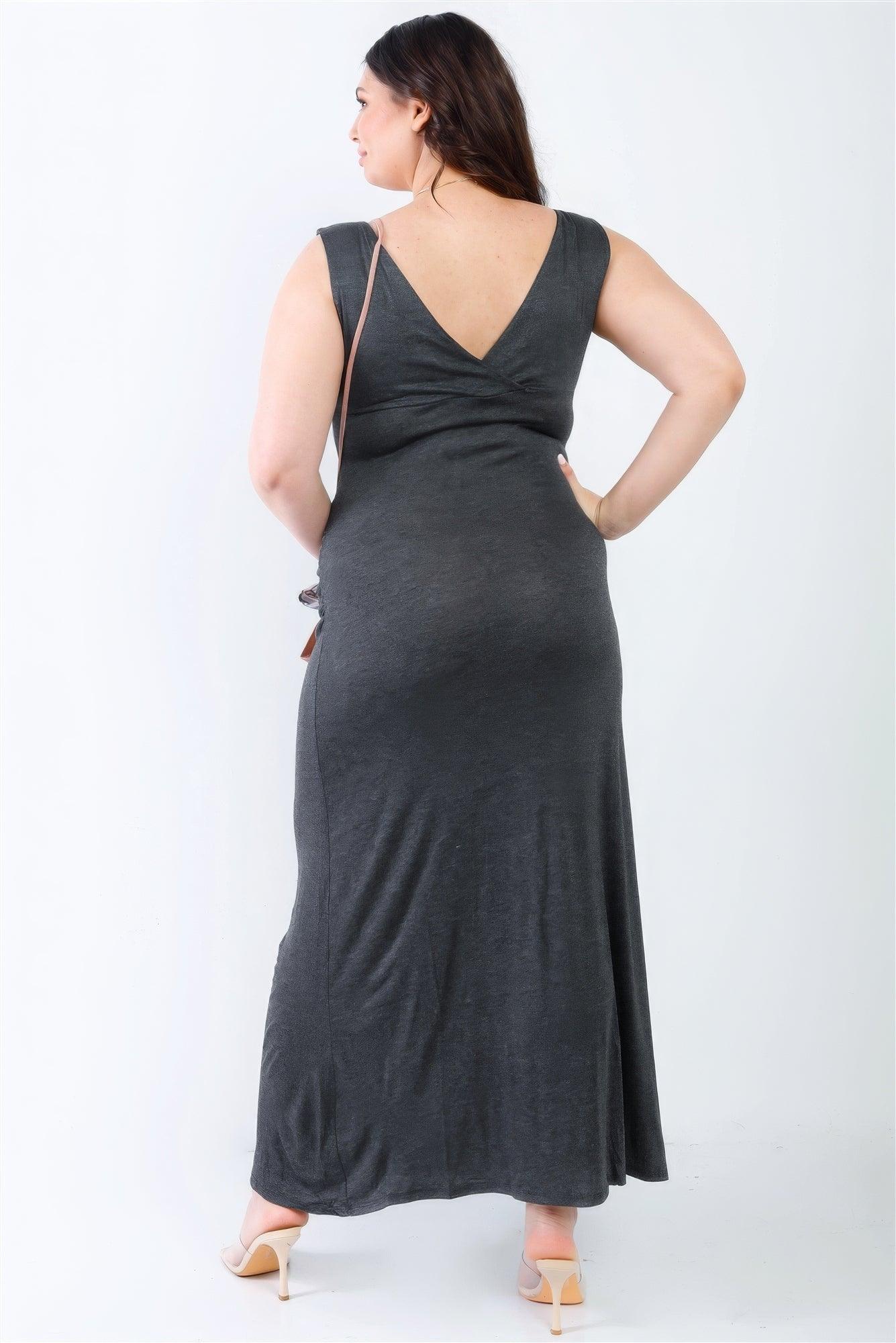 Plus V-neck Sleeveless Maxi Dress - AMIClubwear