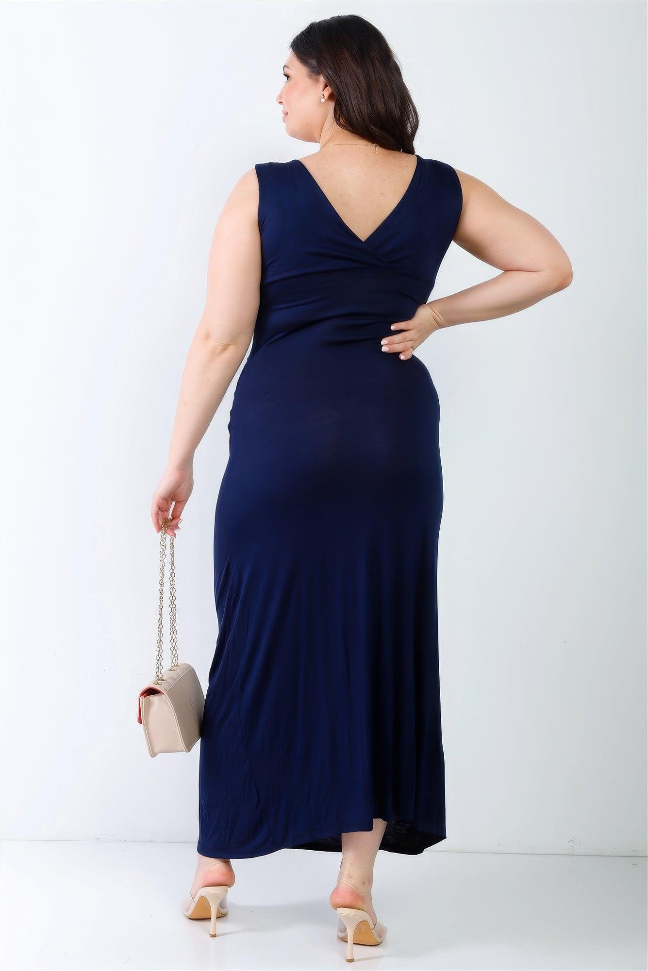 Plus V-neck Sleeveless Maxi Dress - AMIClubwear