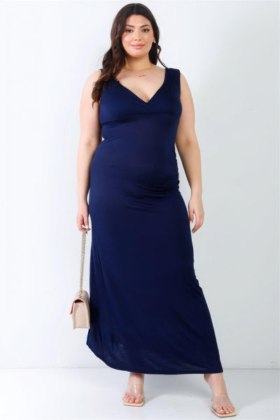 Plus V-neck Sleeveless Maxi Dress - AMIClubwear