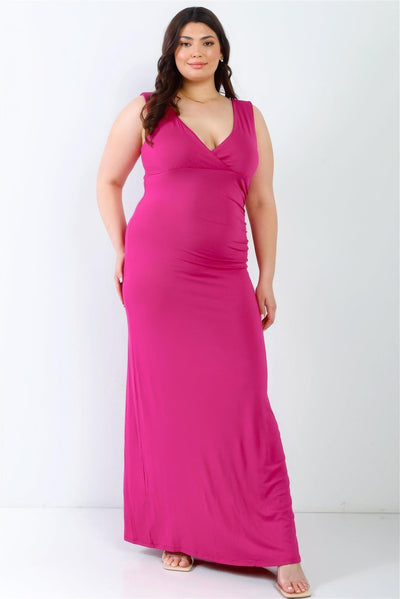 Plus V-neck Sleeveless Maxi Dress - AMIClubwear