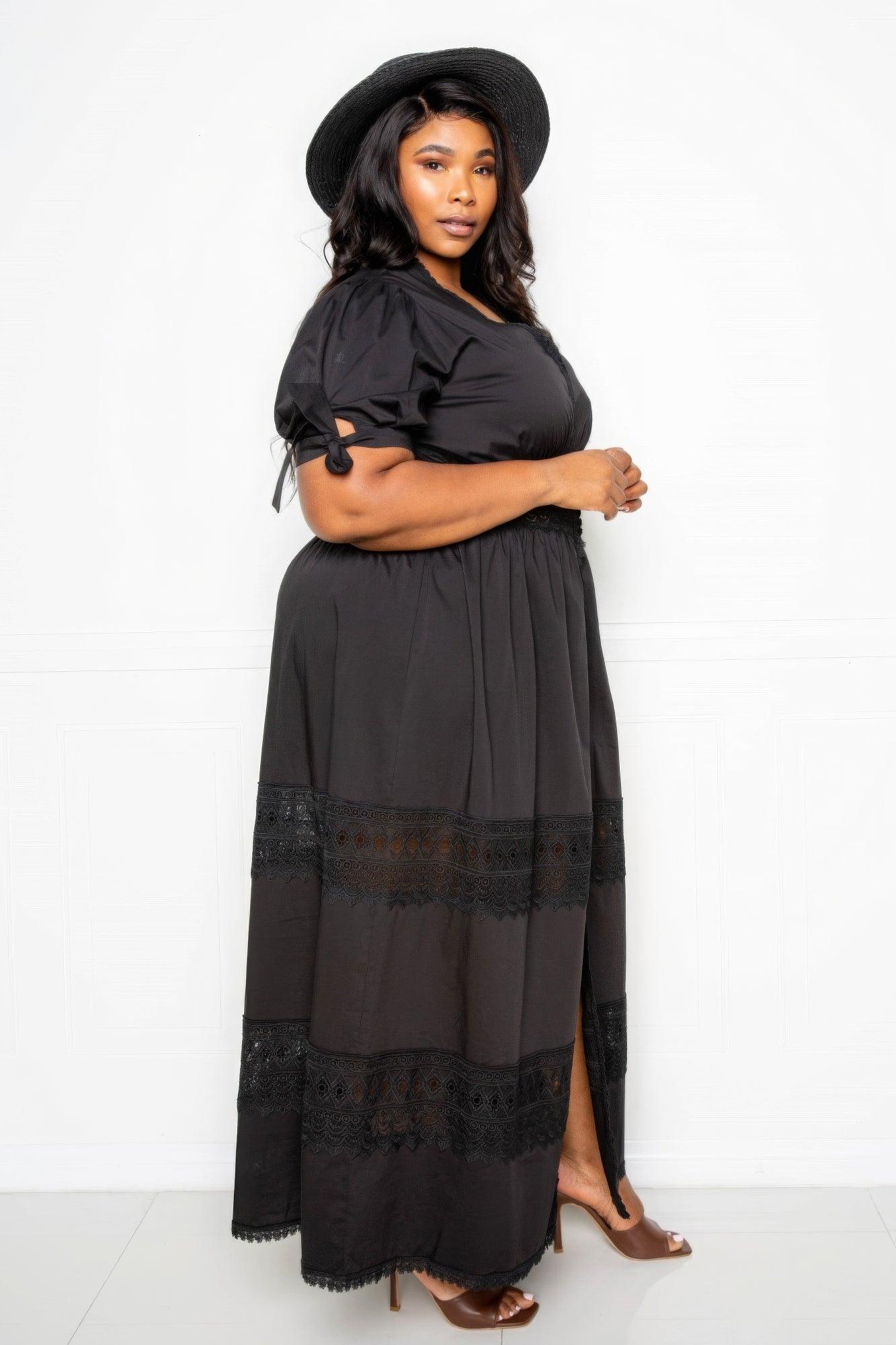 Puff Sleeve Maxi Dress With Lace Insert - AMIClubwear