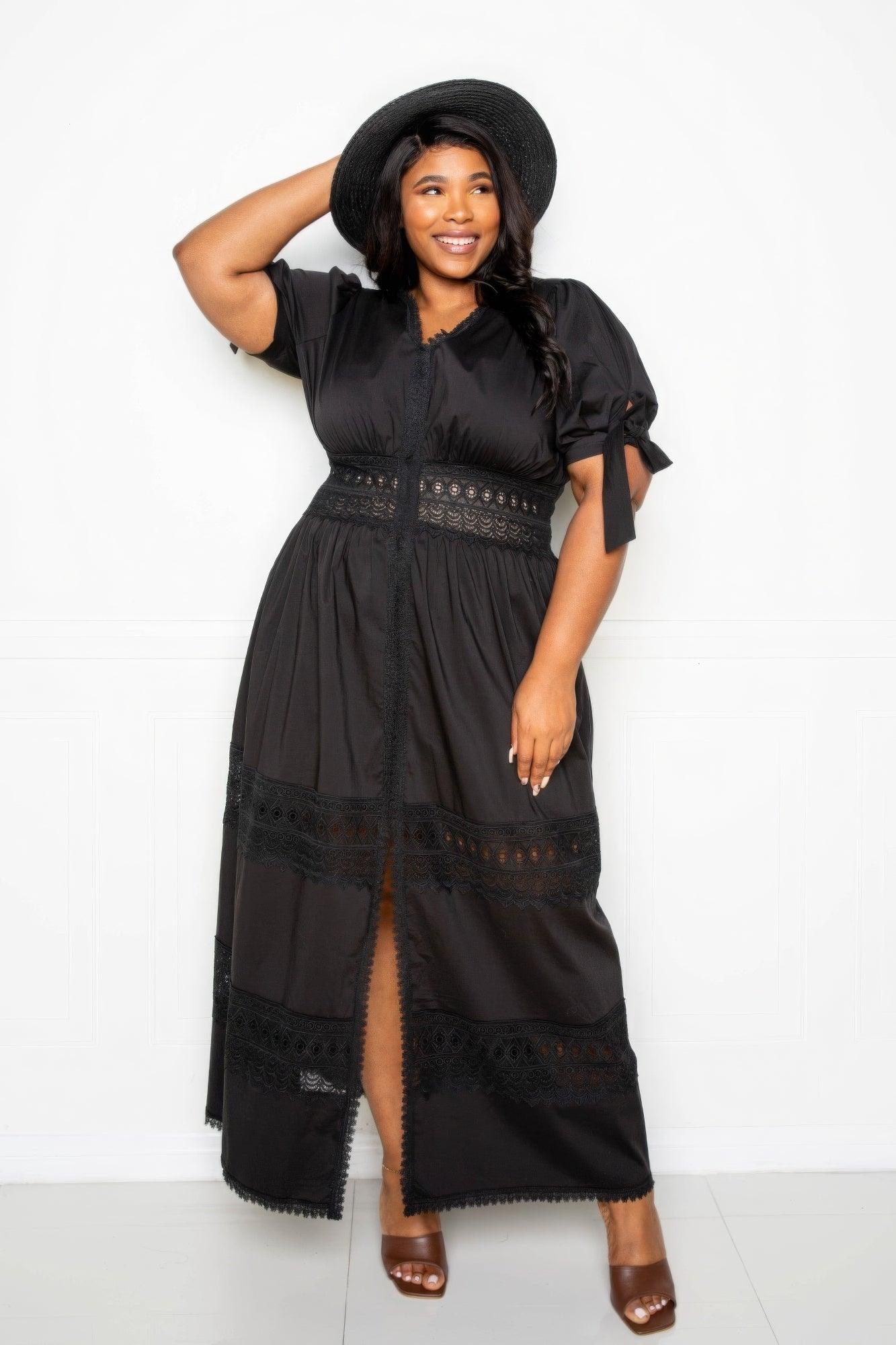 Puff Sleeve Maxi Dress With Lace Insert - AMIClubwear