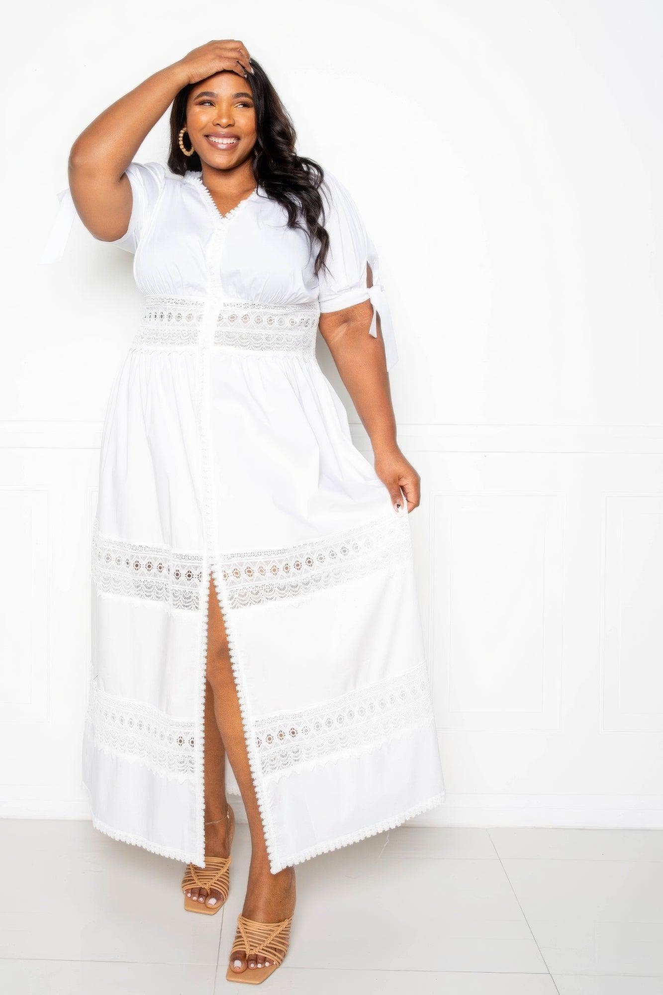 Puff Sleeve Maxi Dress With Lace Insert - AMIClubwear