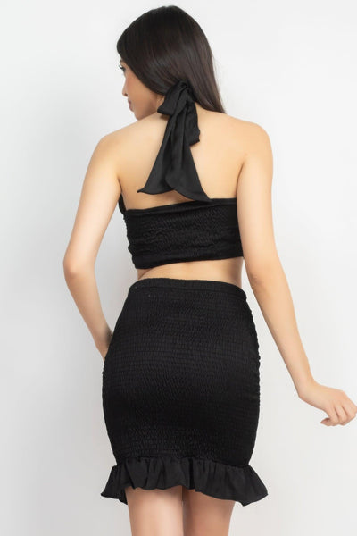 Halter Neck Crop Top & Skirts Set - AMIClubwear