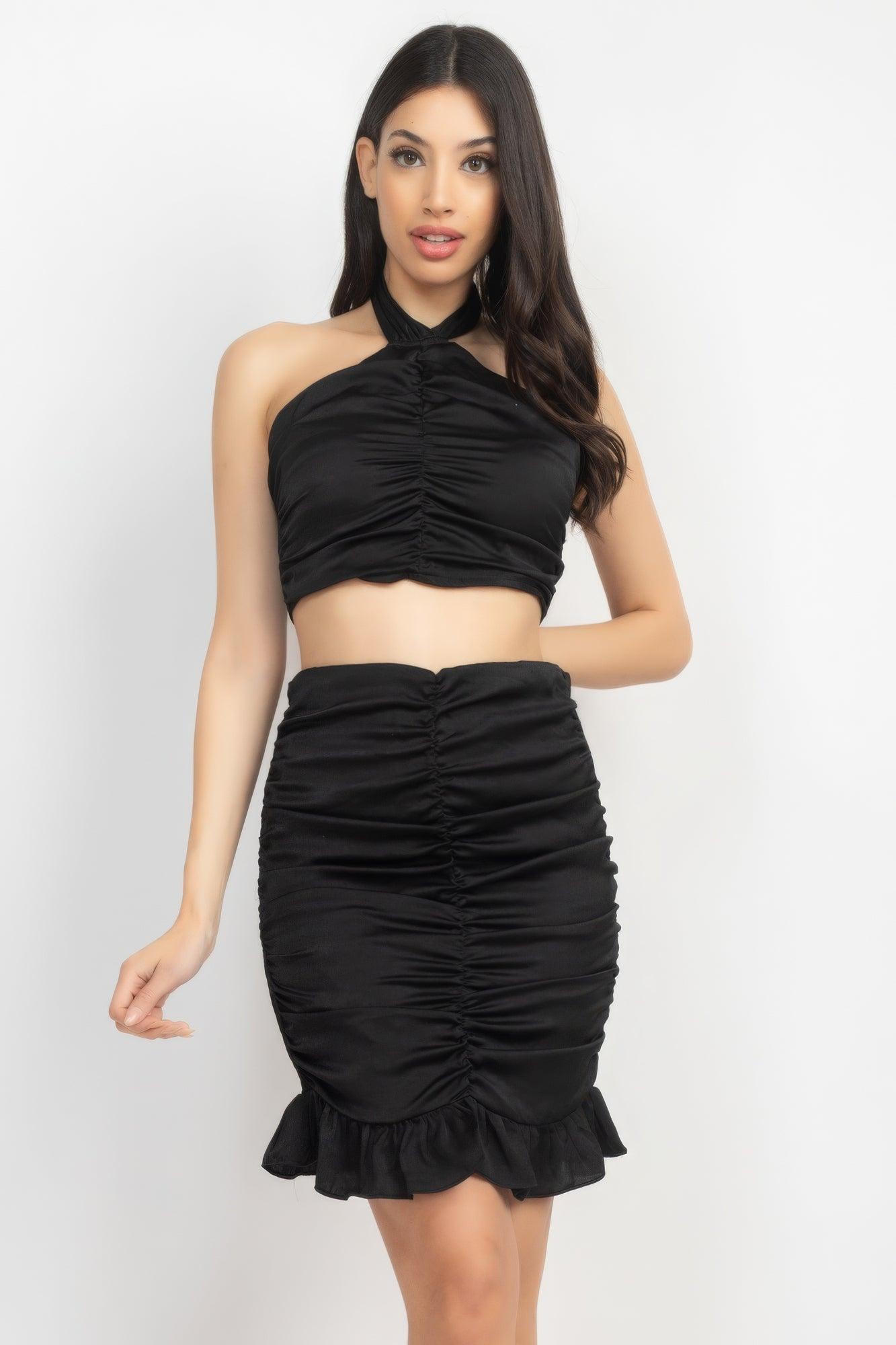 Halter Neck Crop Top & Skirts Set - AMIClubwear