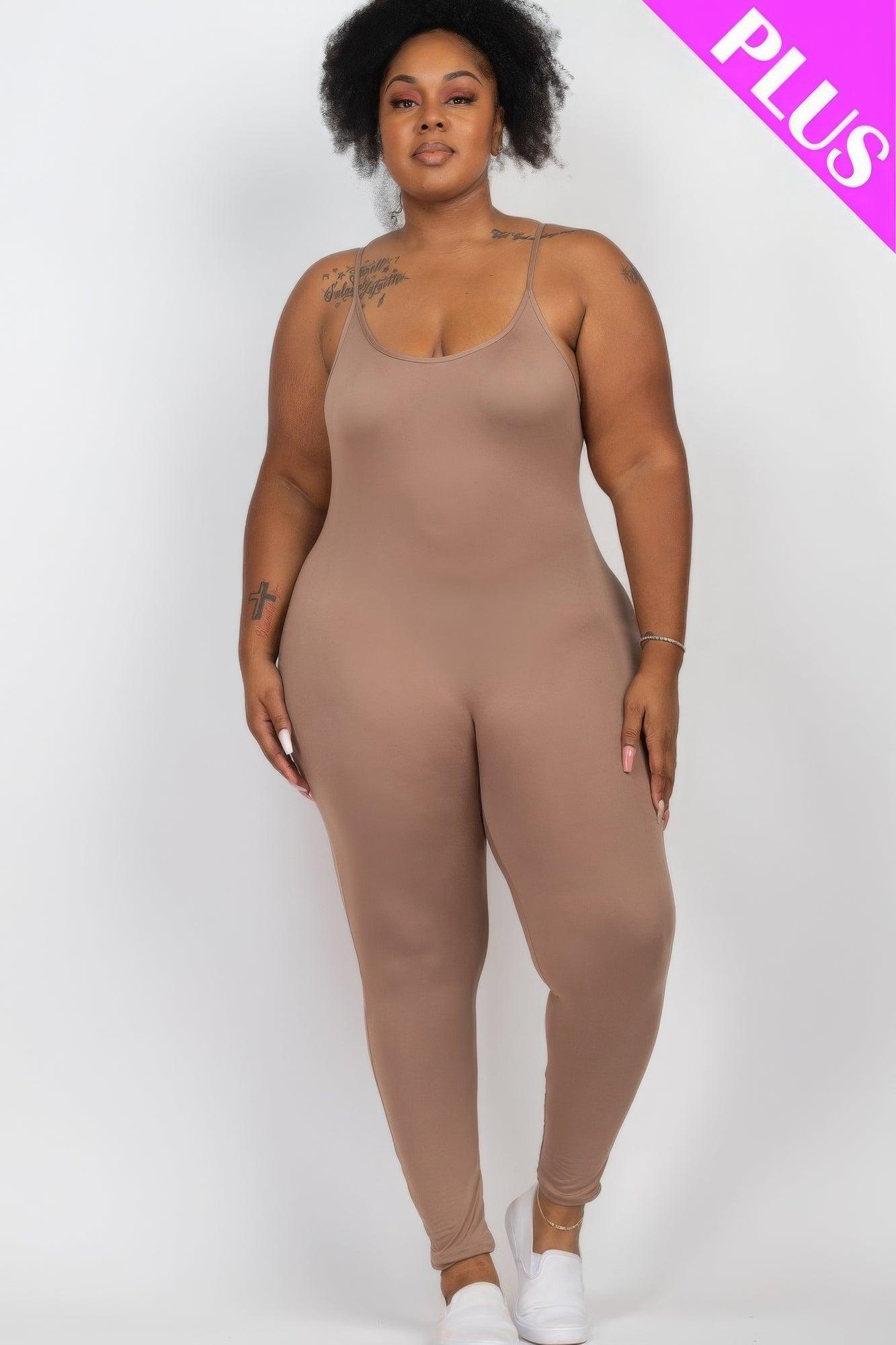 Plus Size Solid Bodycon Cami Jumpsuit - AMIClubwear