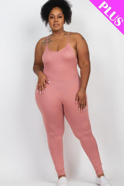 Plus Size Solid Bodycon Cami Jumpsuit - AMIClubwear