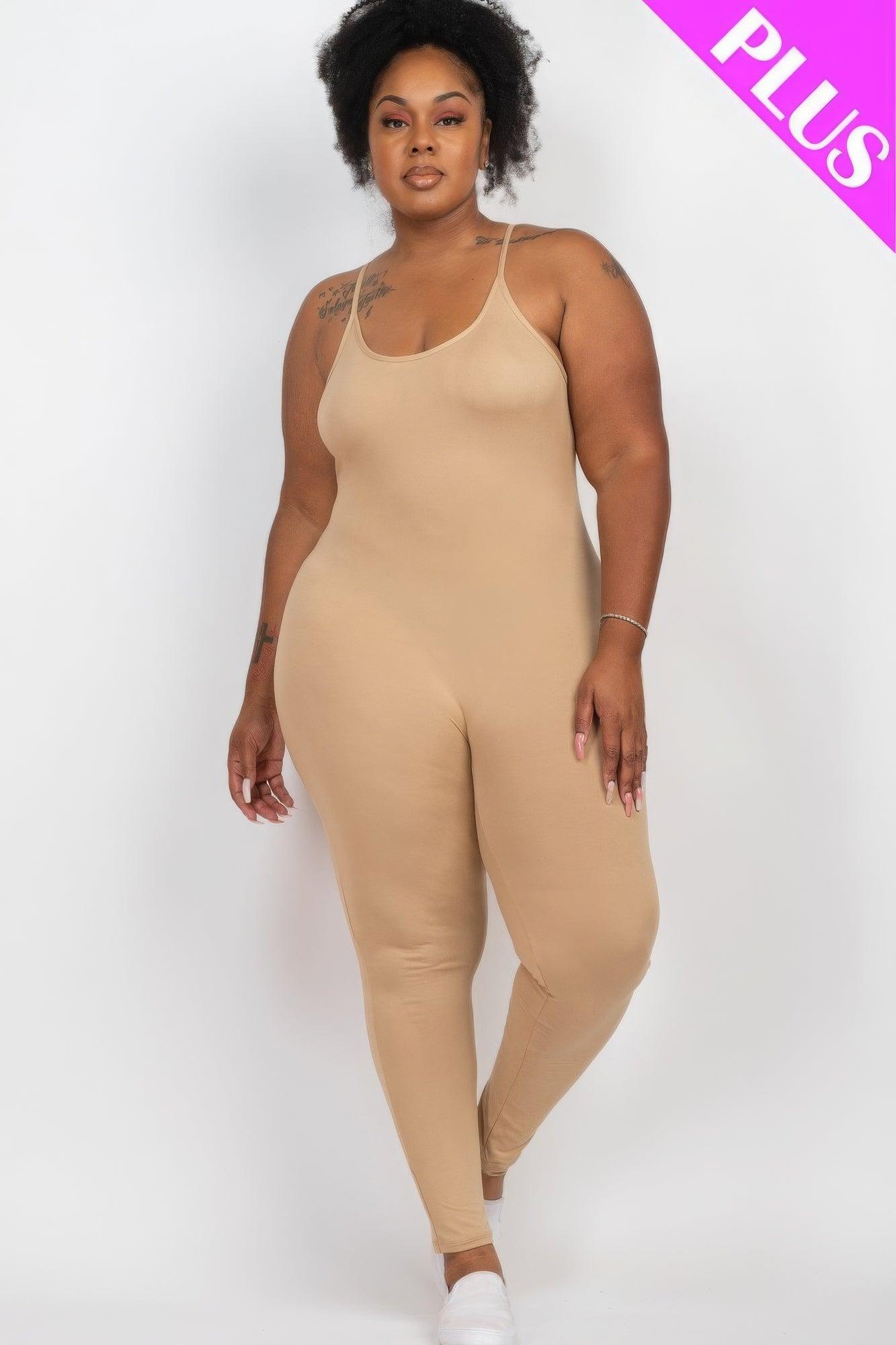 Plus Size Solid Bodycon Cami Jumpsuit - AMIClubwear