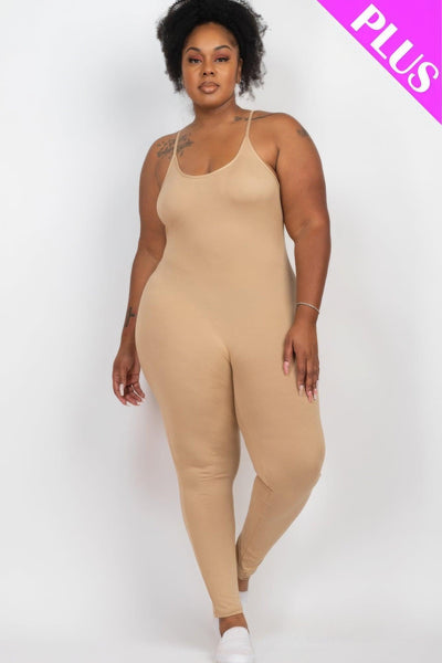 Plus Size Solid Bodycon Cami Jumpsuit - AMIClubwear