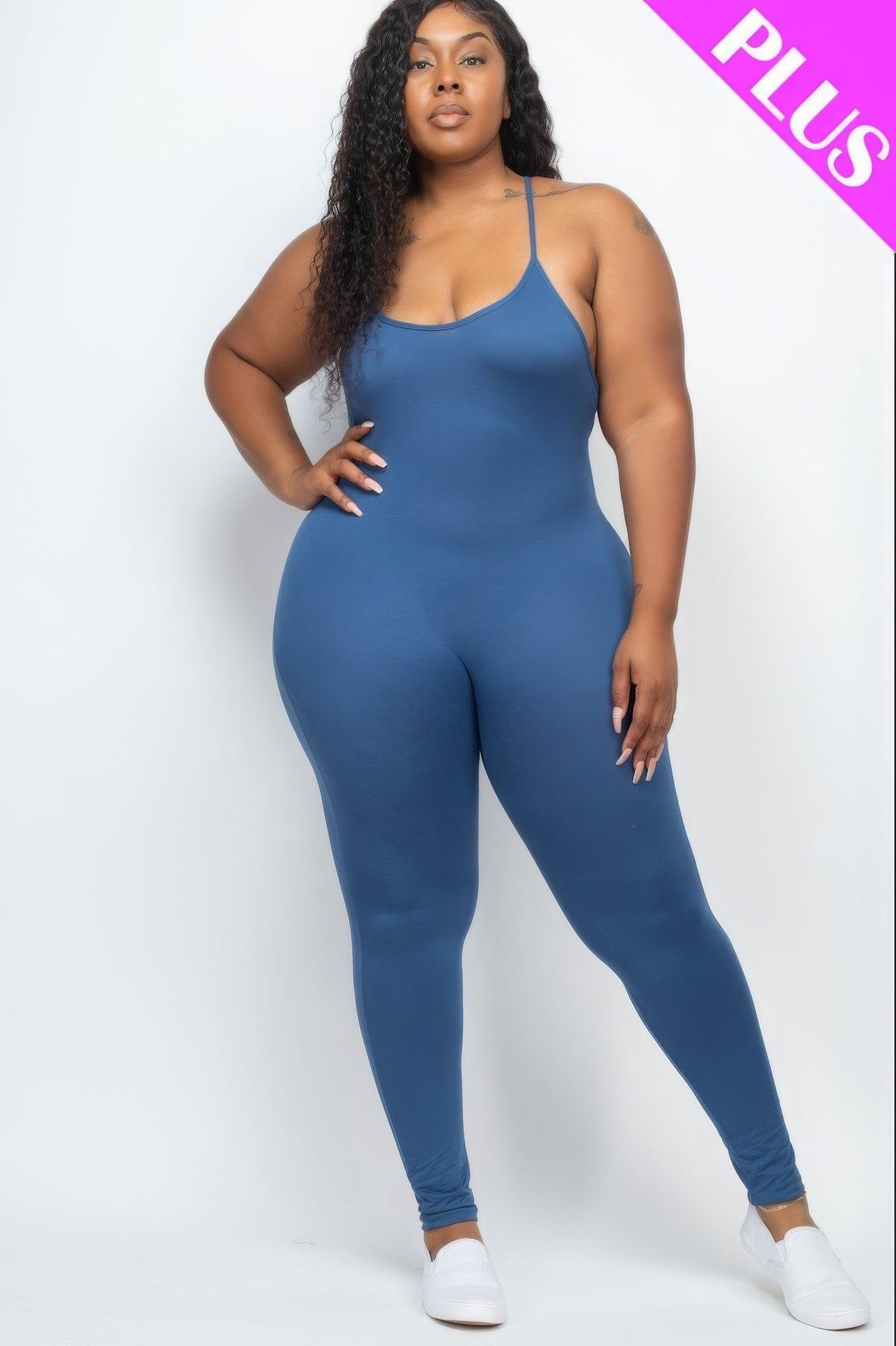 Plus Size Solid Bodycon Cami Jumpsuit - AMIClubwear