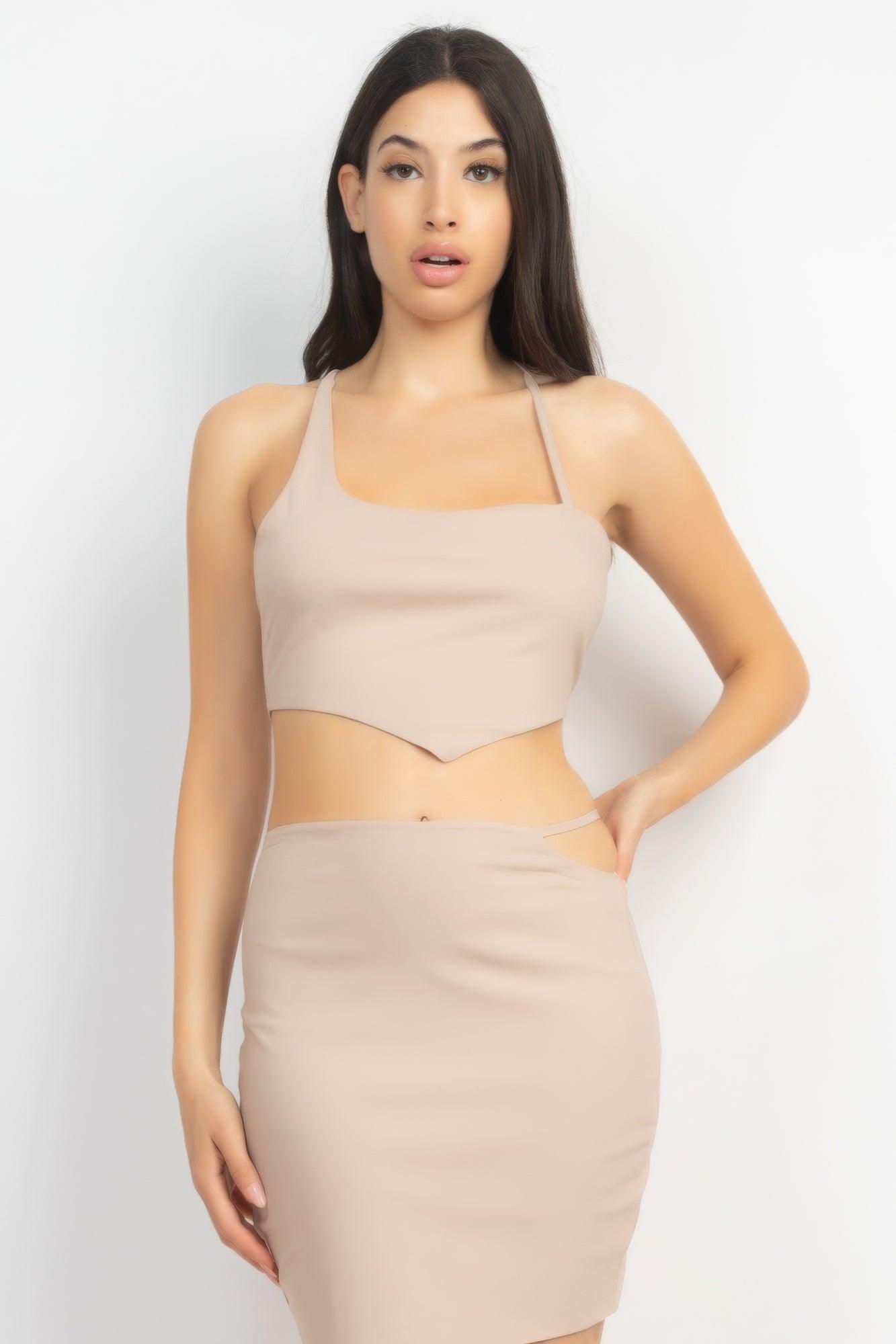 Asymmetrical Cross Back Top & Skirts Set - AMIClubwear