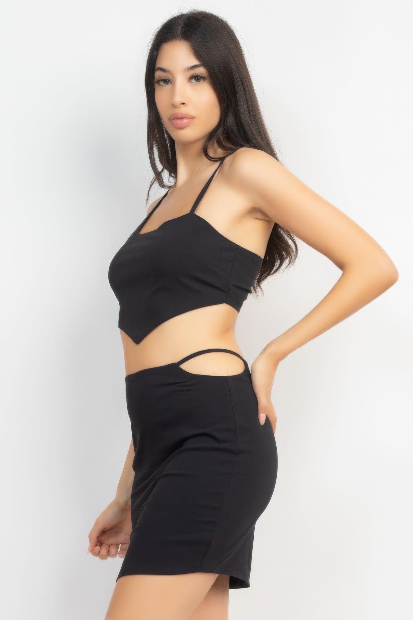 Asymmetrical Cross Back Top & Skirts Set - AMIClubwear