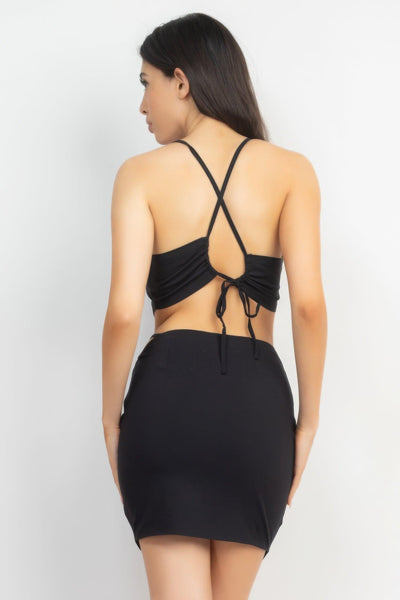 Asymmetrical Cross Back Top & Skirts Set - AMIClubwear