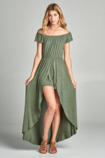 Off Shoulder Solid Jersey Romper Maxi - AMIClubwear