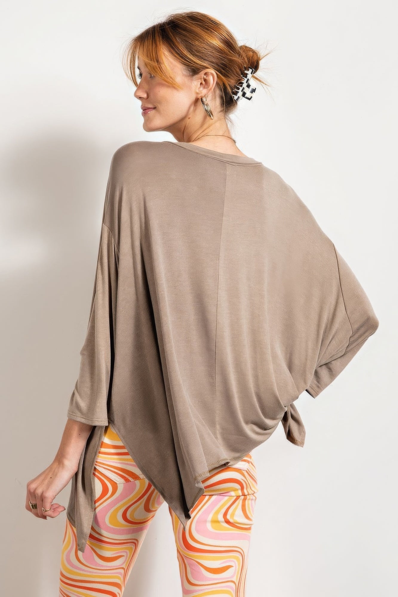 Rounded Neckline 3/4 Sleeves Washed Top