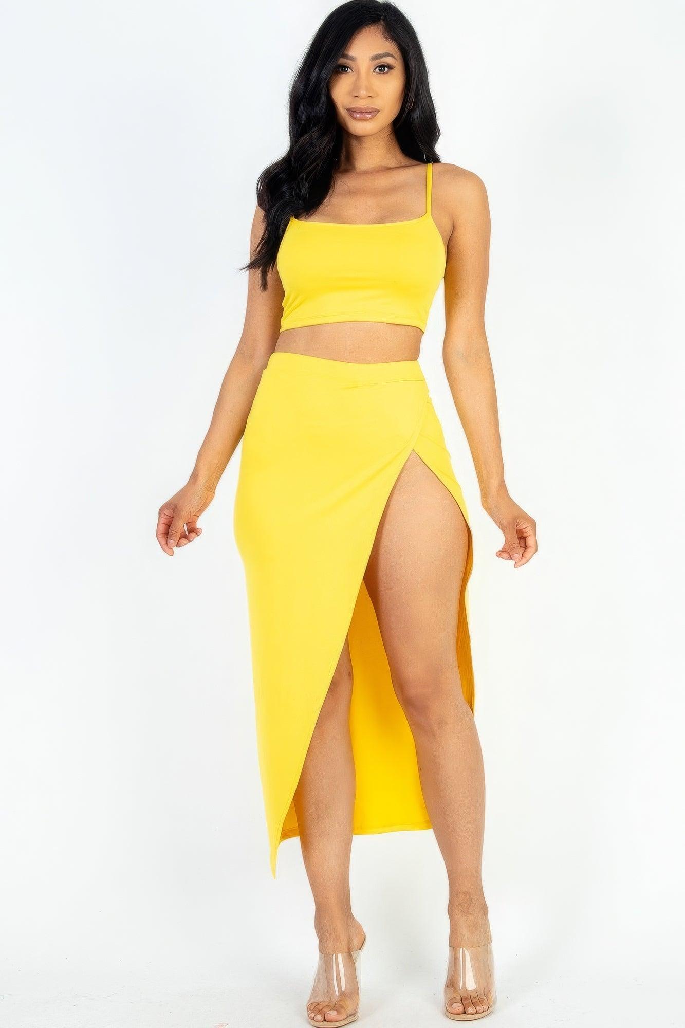 Crop Cami & Split Thigh Maxi Skirt Set - AMIClubwear