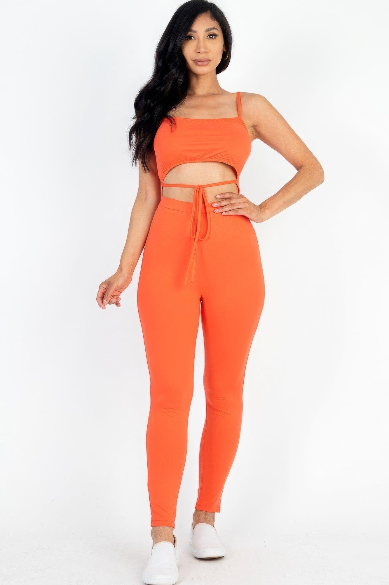 Solid Tie Front Cut Out Jumpsuit - AMIClubwear