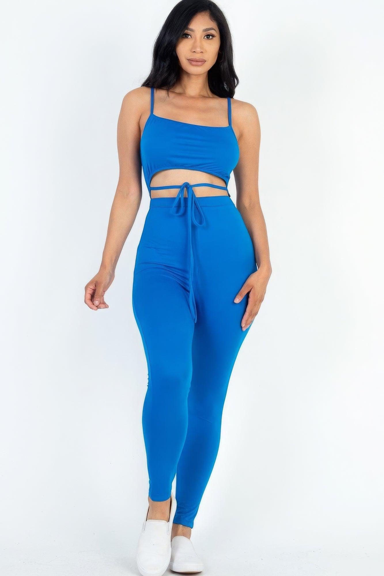 Solid Tie Front Cut Out Jumpsuit - AMIClubwear