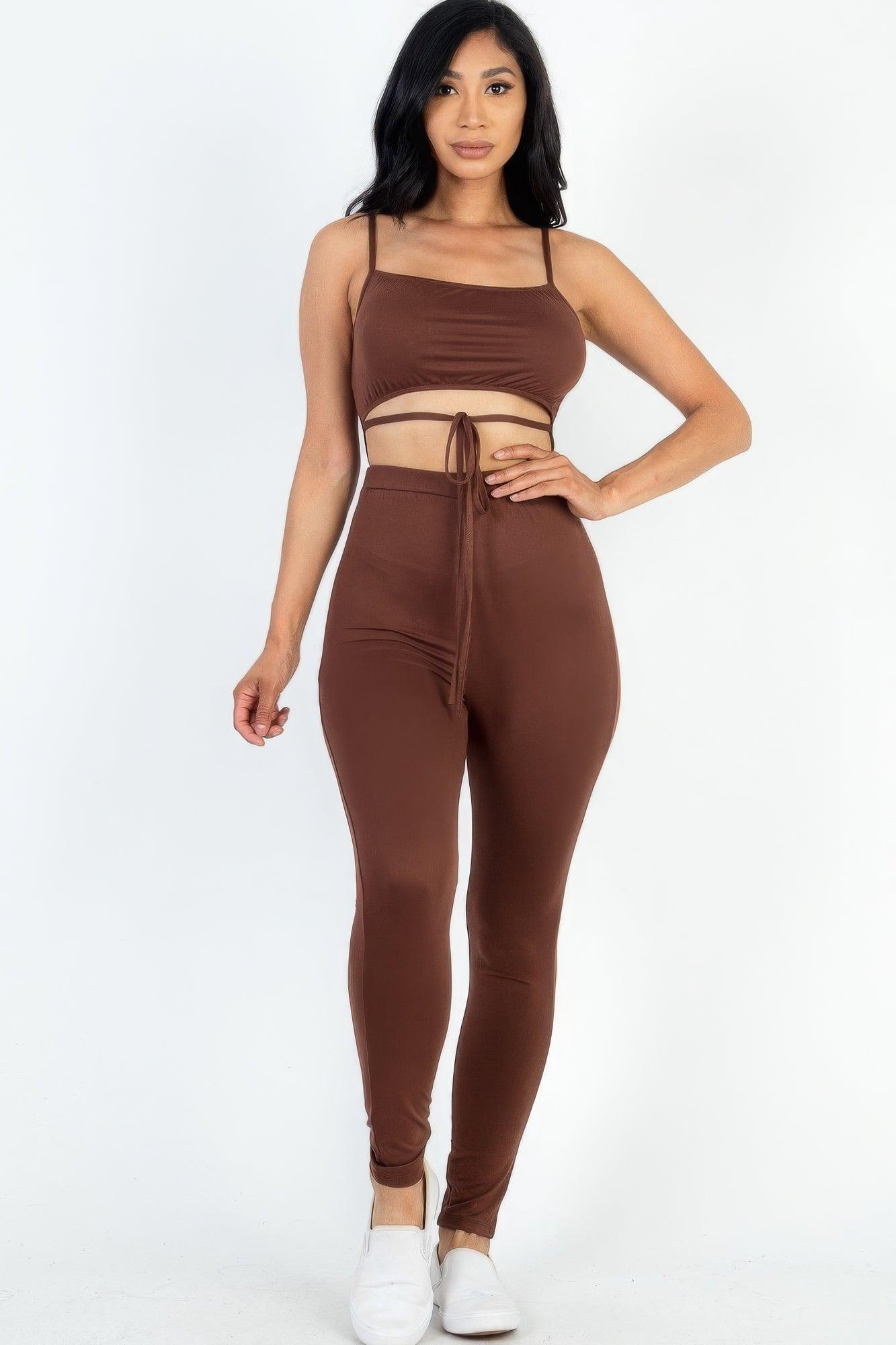 Solid Tie Front Cut Out Jumpsuit - AMIClubwear