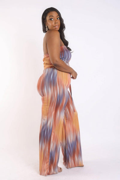 Printed Tube Jumpsuit With Self Belt - AMIClubwear